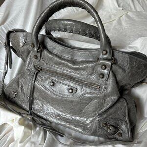 Auth Balenciaga Fall/Winter 2005 Chevre Leather Gray City Shoulder Bag